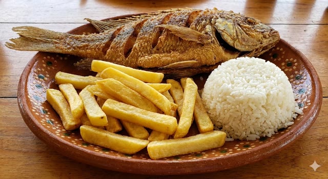 Pescado frito y papas
